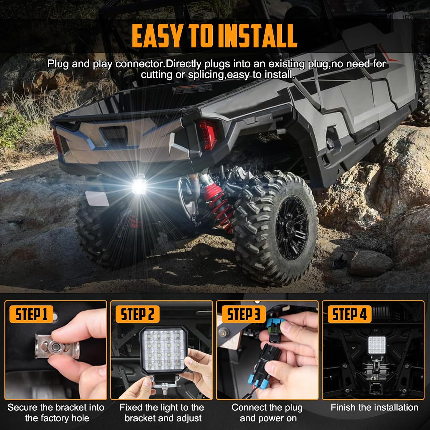 OPPBUY1 Pack Backup Light for Ranger,20W Bright White Reverse Lights Rear LED Light Kit,Plug &Play LED Driving Work Light Waterproof Cargo Flood Light for 2018-2024 Polaris Ranger 1000 XP/Crew