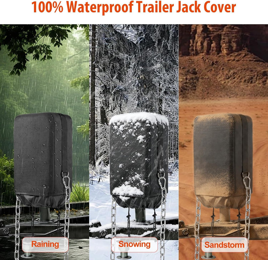 RV Electric Tongue Jack Cover with D Rings - 600D Oxford Fabric Universal Trailer Electric Tongue Jack Protective - Heavy-Duty Waterproof Hitch Cover for Outside RV Parts Camper Accessories