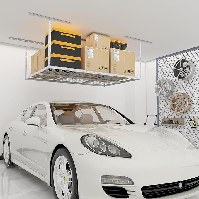 4x6ft Overhead Garage Storage Rack, Heavy Duty Metal Ceiling Shelf, 450lbs by eShelf