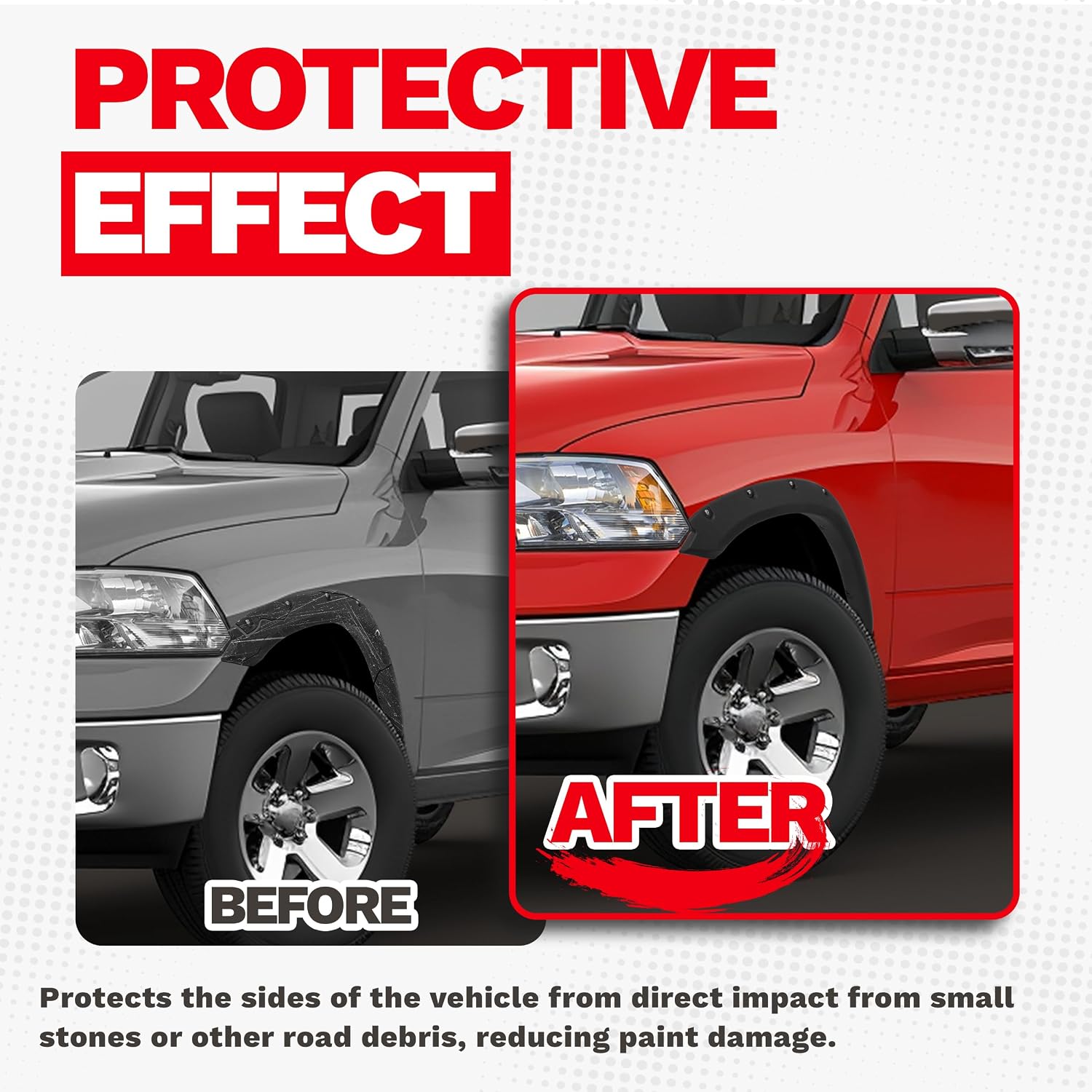 ECOTRIC Fender Flares Compatible with 2009-2010 Dodge Ram 1500/2011-2018 Ram 1500/2019-2023 Ram 1500 Classic Fleetside, Truck Wheel Flares Wheel Cover Textured Black Rivet Style 4Pcs