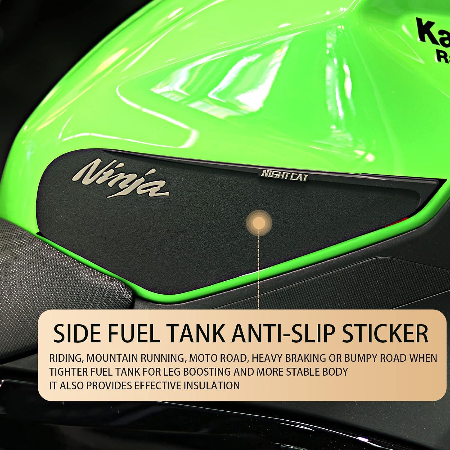 Compatible Kawasaki Ninja 400 Motorcycle Tank Pad Kit Side Knee Guard Sticker Fuel Tank Protector (Green)