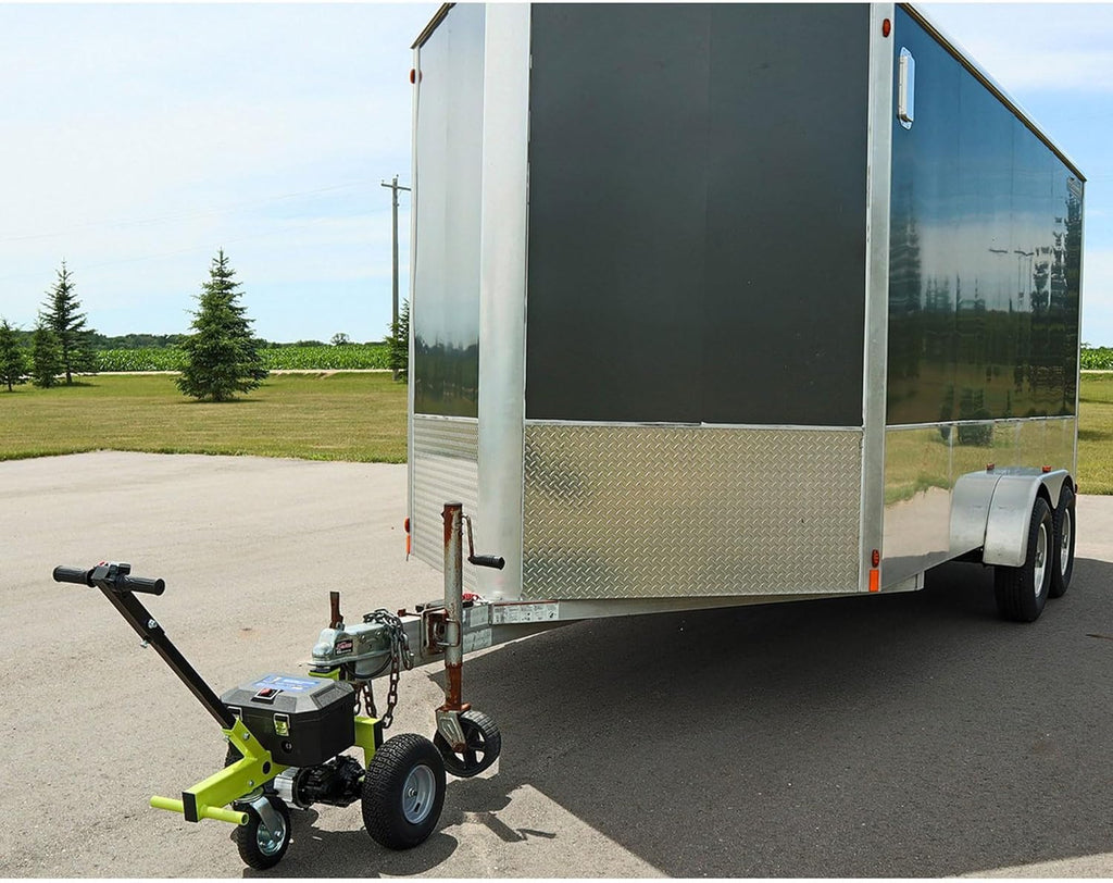 Tow Tuff Electric Trailer Dolly w/ 13" Tires & 8" Swivel Caster Wheel, 3500 lb Capacity, Green - 22" to 28.35" Adjustable Ball Height, 1.5 Mph Speed, Fits 2" Ball Mount, Utility, Boat or Cargo Use