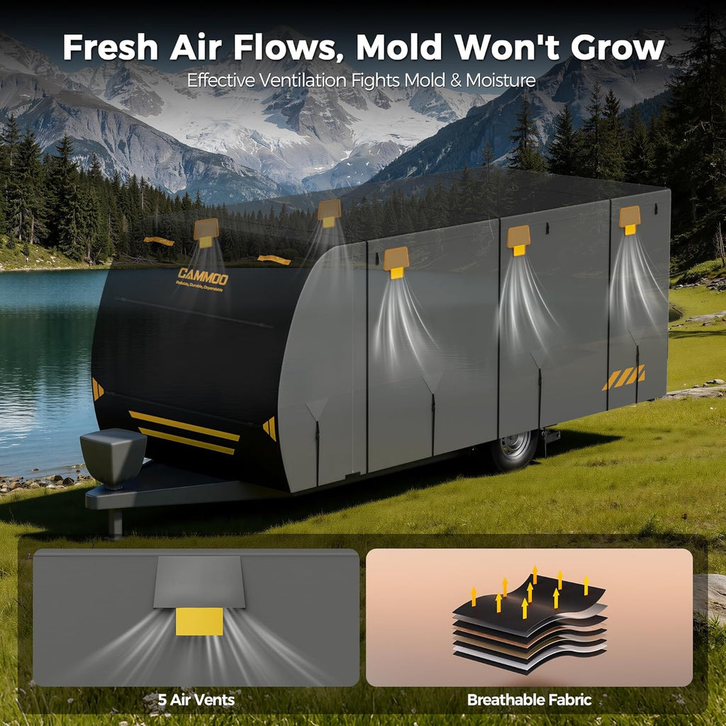 CAMMOO RV Cover for 27-30ft Travel Trailer | 9 Layer 180g Heavy Duty, Snowproof Waterproof Windproof, UV-Resistant All Weather Protection