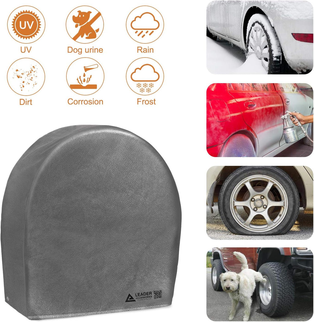 Leader Accessories Tire Covers (4 Pack) - Heavy Duty Waterproof Wheel Protectors for Truck, SUV, Jeep, Camper,Trailer, RV - Universal Fits 26.75-29 Inches Diameter, Gray