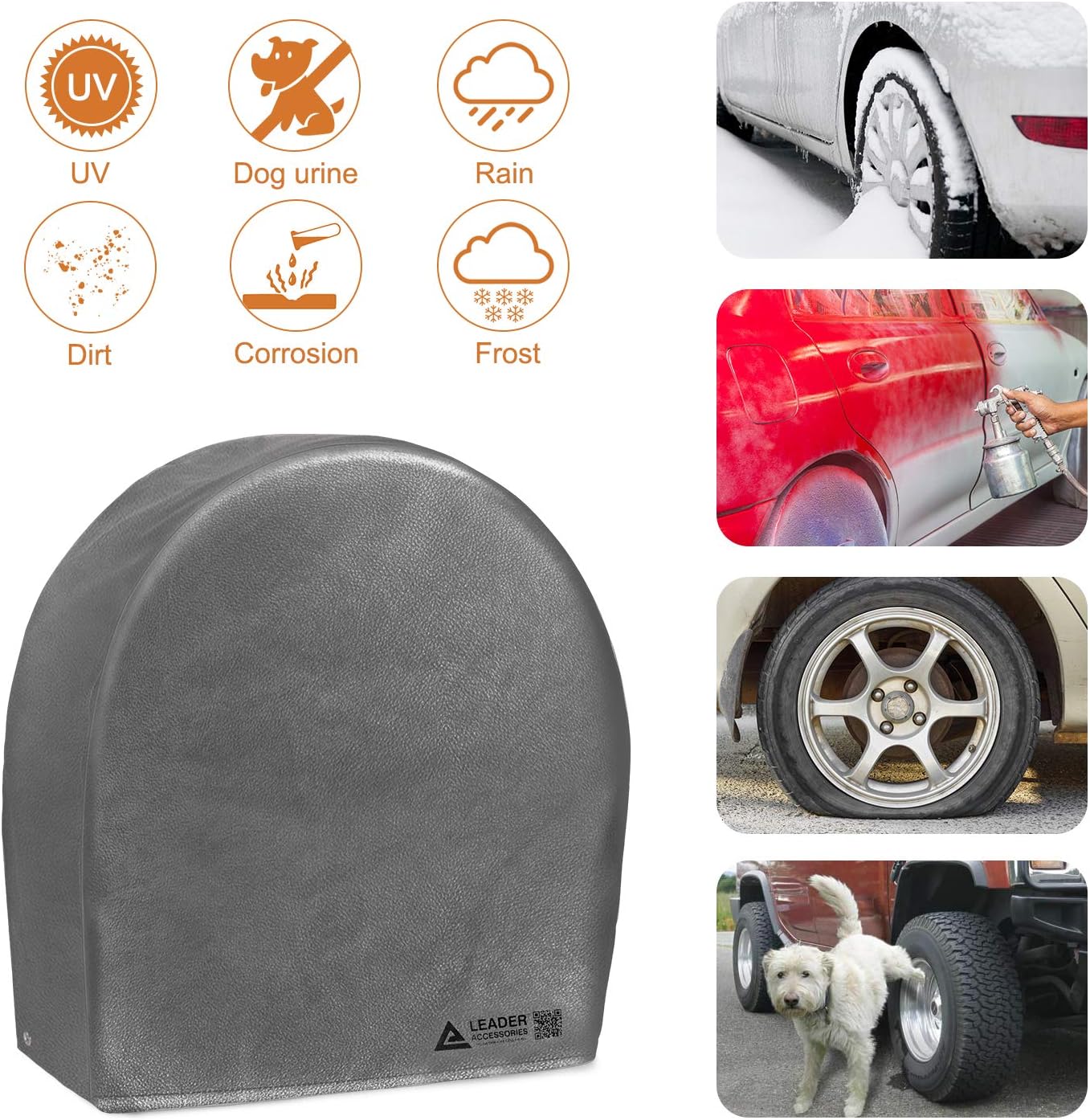 Leader Accessories Tire Covers (4 Pack) - Heavy Duty Waterproof Wheel Protectors for Truck, SUV, Jeep, Camper,Trailer, RV - Universal Fits 26.75-29 Inches Diameter, Gray