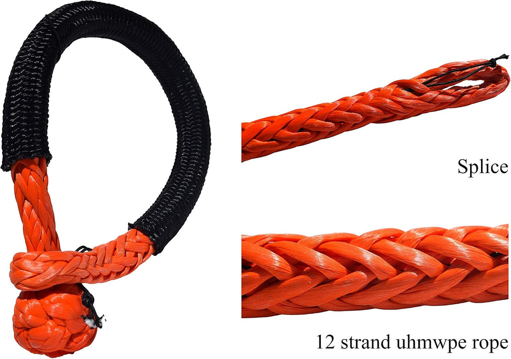 QIQU Synthetic Soft Shackle for Boating ATV UTV SUV 4X4 Truck Recovery Together with Recovery Rope 1 Pack (5/16'', Orange)