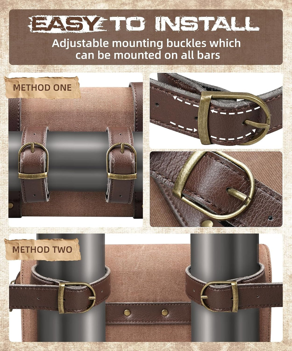NICECNC Motorcycle Handlebar Bag Universal Canvas Motorcycle Tool Bag for Front Fork Sissy Bar Storage Pouch Dyna Softail Sportster Scooter