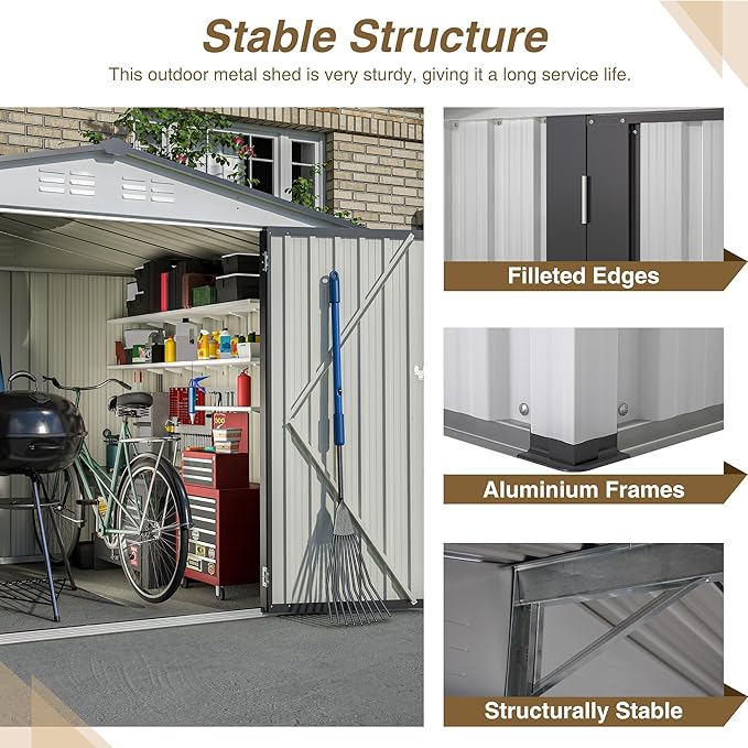 8x6 FT Outdoor Metal Storage Shed - Image 3