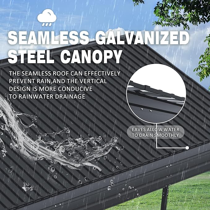 12x20x8.7 FT Carport with Galvanized Steel Roof, Heavy Duty Metal Carport Canopy - Image 3