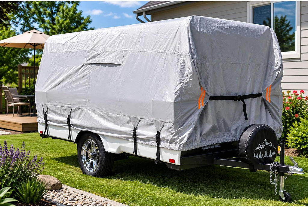 Pop Up Camper Cover for Fleetwood Coleman Cheyenne 2006-2011 | Folding Camping Trailer 420D Oxford Fabric Camper Cover Windproof Straps All Season Storage Protection
