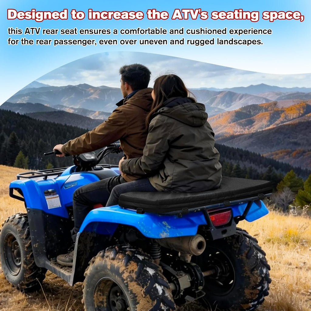 ATV Rack Pad Universal Water-Resistant Four Wheeler Rack Seat Cushion with Adjustable Straps for Passengers and Cargo, Black