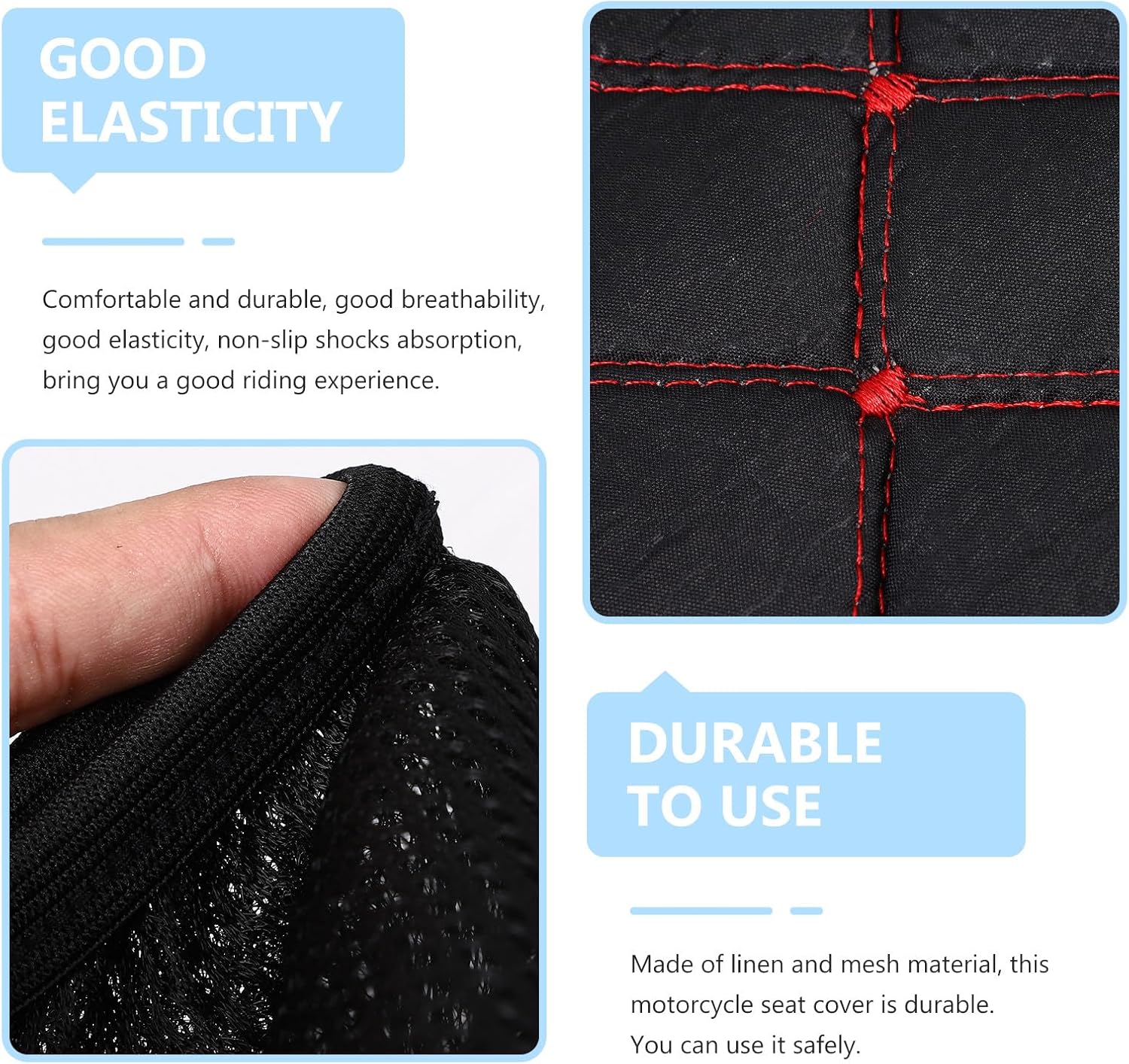 Motorcycle Seat Cover Cushion Breathable Anti-Slip Mesh Fabric Large Red Grid Pattern Sunscreen Protector for Scooter and Moped All-Season Electromobile Seat Pad