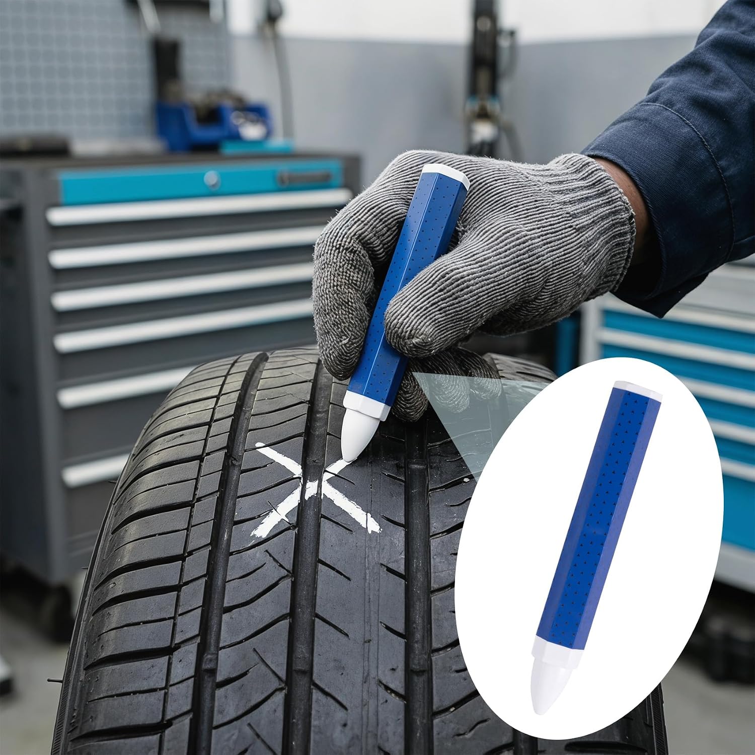 White Tire Marker, Waterproof Marking Crayons Industrial Wax Sticks for Rubber, Tire Chalk Paint Pens for Auto Repair Leather Metal Wood - 1 Pc