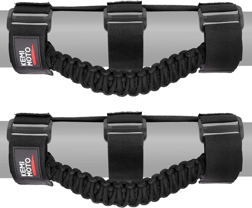 KEMIMOTO Roll Bar Grab Handles for UTV, ATV & SXS - Black Breathable Paracord Enhanced Hand Grips, 2Pack, Fits 1.5" to 2" Roll Bars, Compatible with Polaris RZR, Can-Am X3, Talon, Kawasaki Teryx