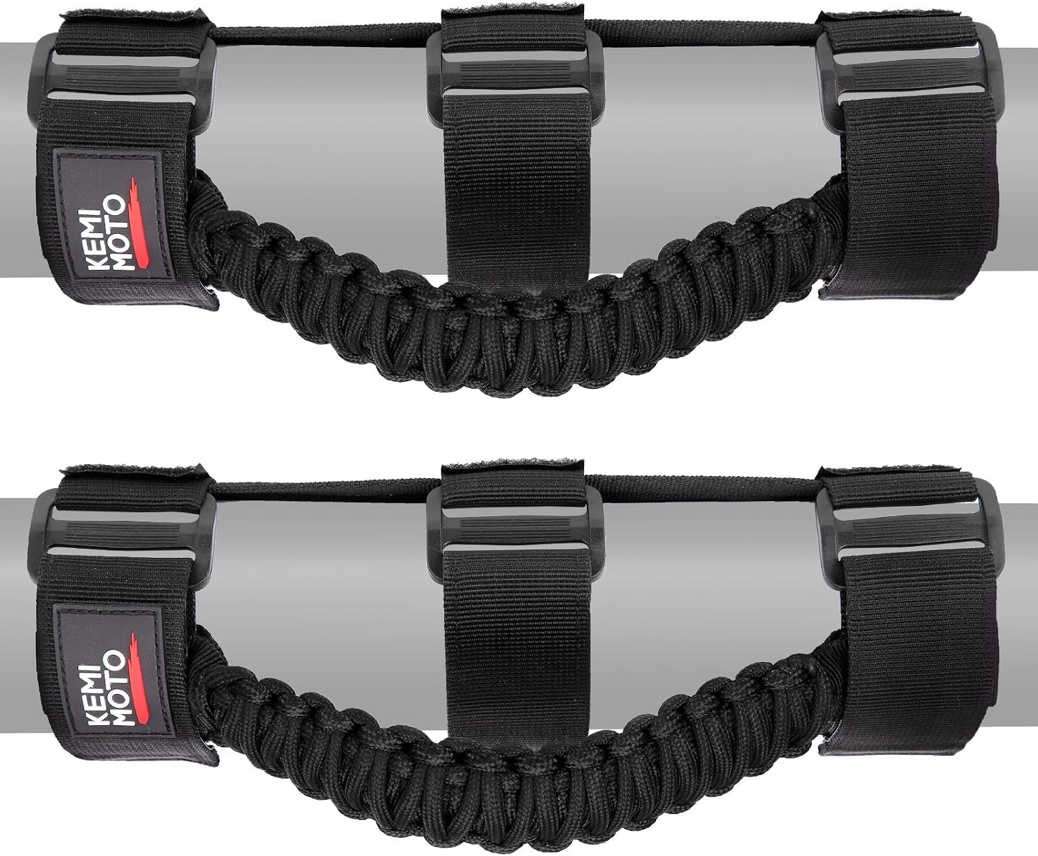 KEMIMOTO Roll Bar Grab Handles for UTV, ATV & SXS - Black Breathable Paracord Enhanced Hand Grips, 2Pack, Fits 1.5" to 2" Roll Bars, Compatible with Polaris RZR, Can-Am X3, Talon, Kawasaki Teryx