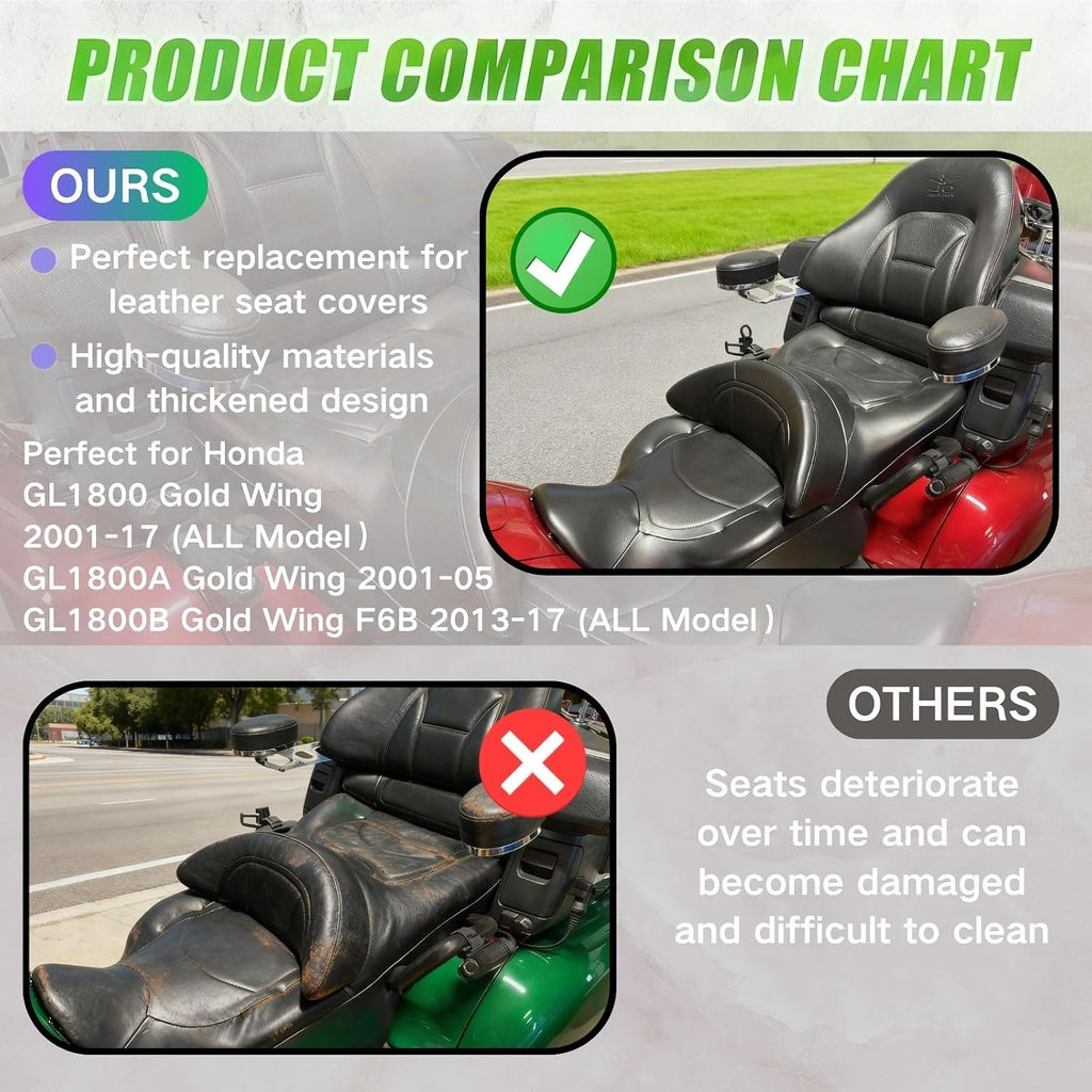 Full Wrap-Around Seat Cover for Honda GL 1800 GL1800 Gold Wing 2001-2017 /Premium Leather/Waterproof/Stain-Resistant (Black)