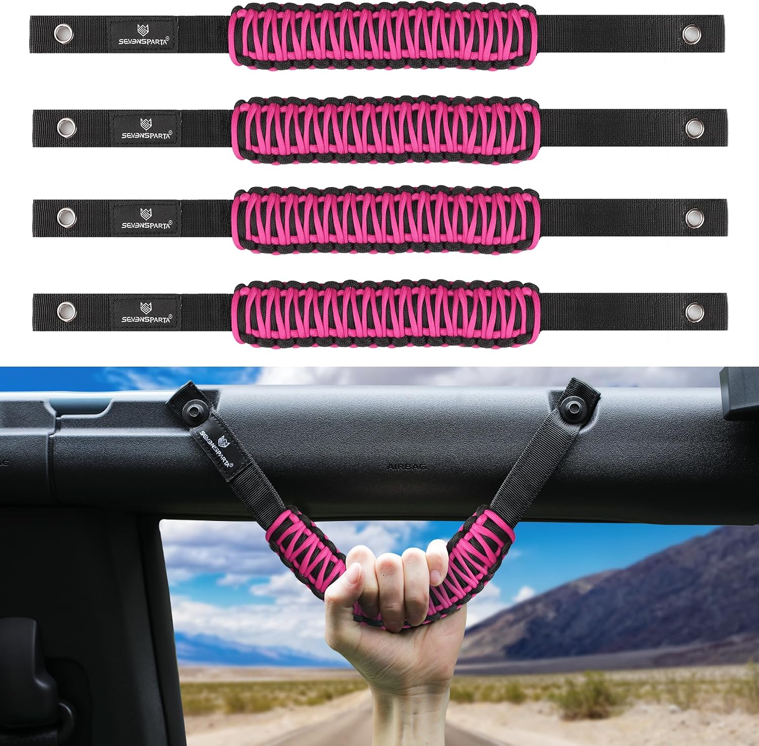 SEVEN SPARTA 4 Pack Roll Bar Grab Handles Compatible with Ford Bronco 2021-2026 2/4 Door, Paracord Grip Handle, Replacement for Bronco Interior Accessories (Not Compatible with Bronco Sport)