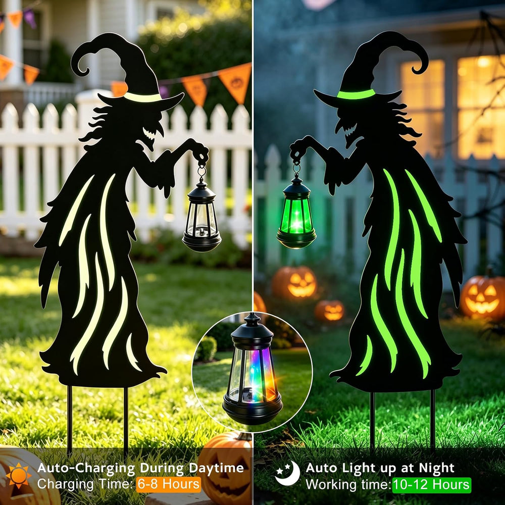 Halloween Decorations Outdoor Metal Witch Garden Stakes with Solar Lights