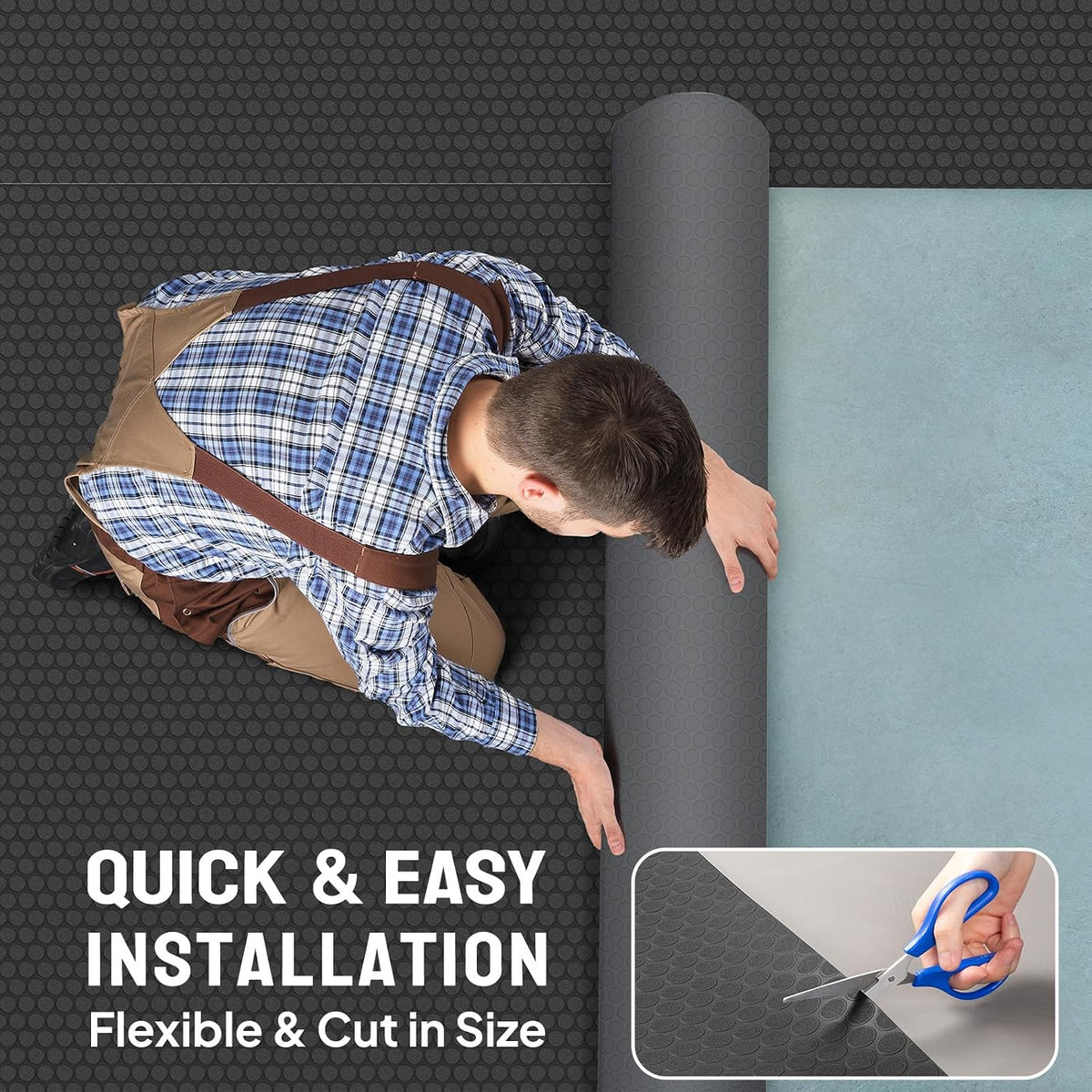 tuffiom 7.5 x 17 ft garage floor mat, side view