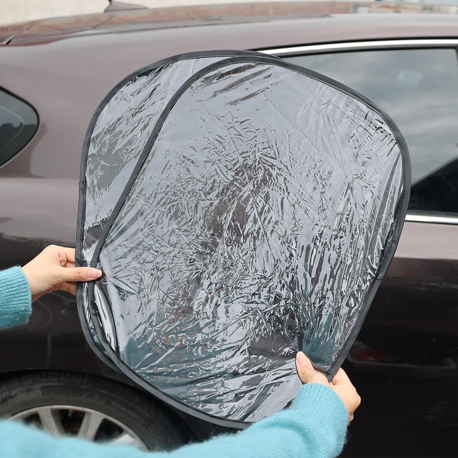 1Pair Car Sun Shade Cover Side Window Electrostatic Curtains Sun Protection 99.9% UV Ray Blocking Foldable Auto Curtains (A Pair of Rear Windows)