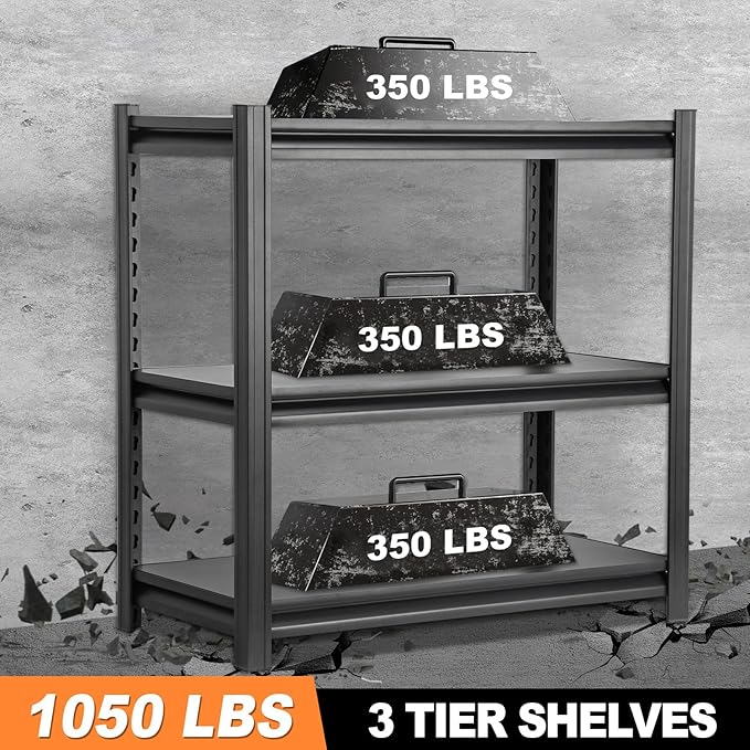 Metal Garage Shelving Unit, Heavy Duty 3-Tier 1050 LBS Loads Adjustable Storage - Image 4