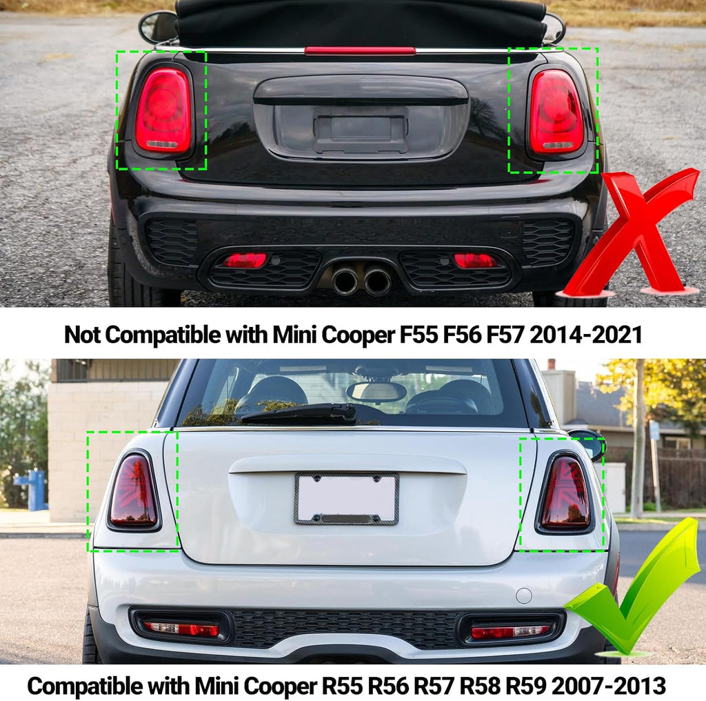 Compatible with MINI Cooper Taillight Trim Ring 2007-2014,R55 R56 R57 Rear Tail Lamp Assembly Cover Bezel for Driver Passenger Side,Replacement 51132296296,51132296297,Glossy Black,1 Pair