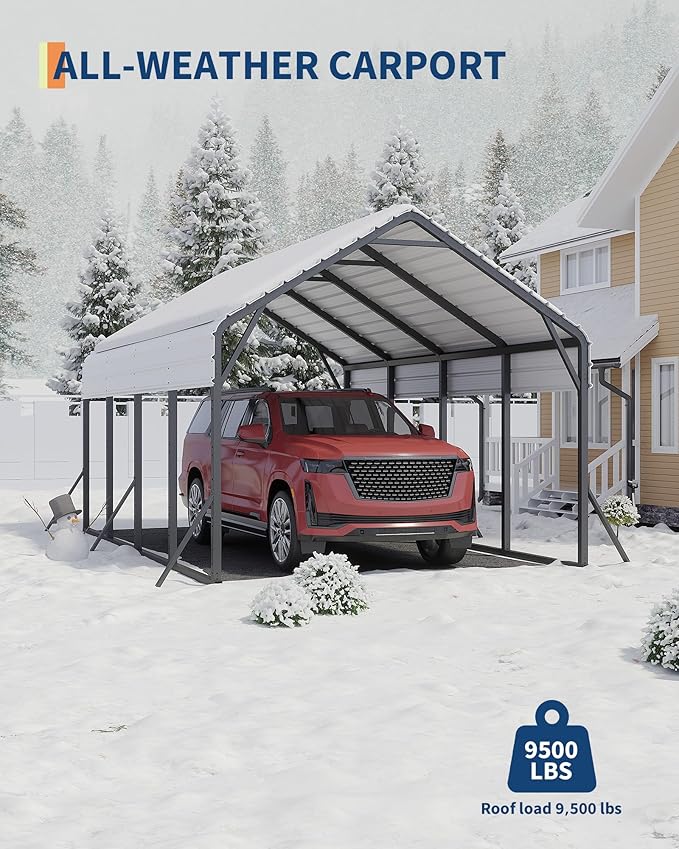 13'x21'x11' Oversized Metal Carport, Heavy Duty Metal Car Port - Image 6