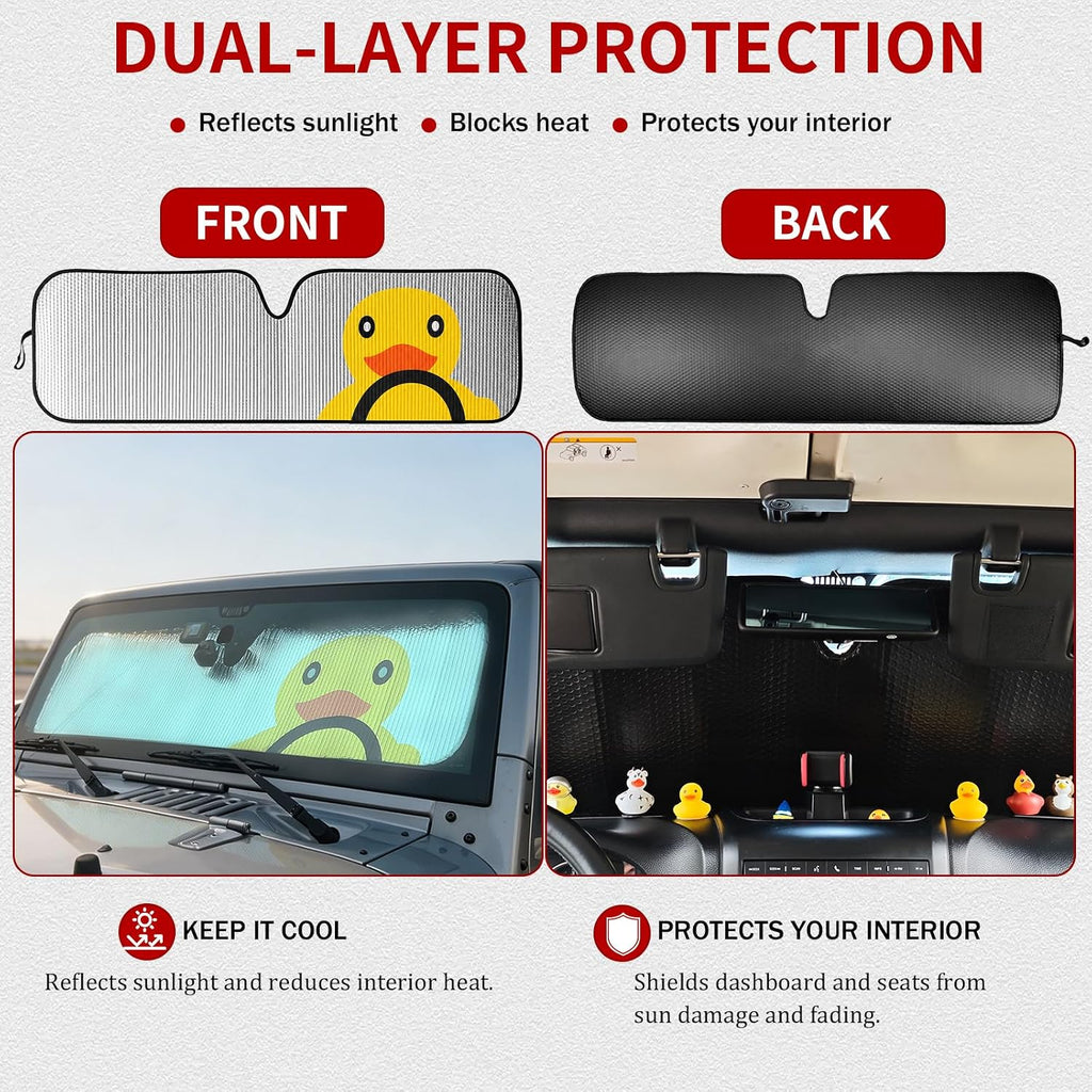 Windshield Sun Shade for Jeep Wrangler TJ JK JL Gladiator JT, Block UV Rays | Heat Shield Sun Visor Cover Windshied Sunshade