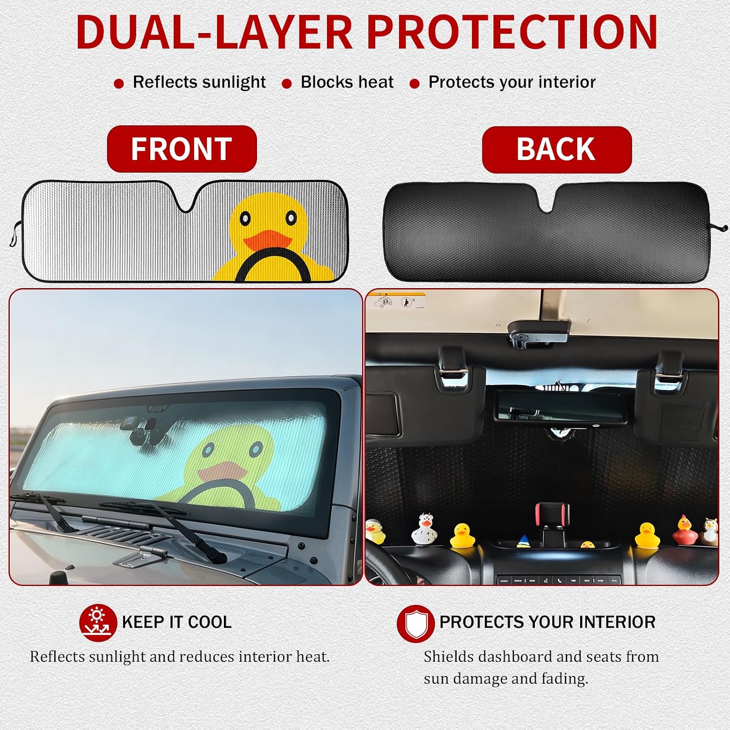 Windshield Sun Shade for Jeep Wrangler TJ JK JL Gladiator JT, Block UV Rays | Heat Shield Sun Visor Cover Windshied Sunshade