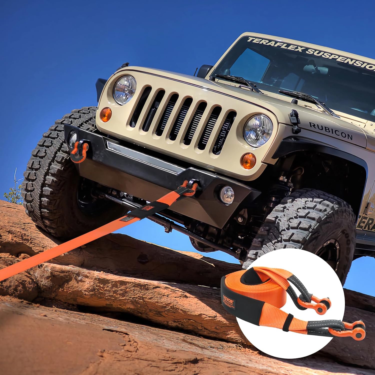 VEVOR Heavy Duty Tow Strap Recovery Kit 3" x 30 ft (MBS-36,000 lbs) Tree Saver Winch Strap, Triple Reinforced Loop & Protective Sleeves & Storage Bag, 3/4" D-Ring Shackles, for Truck Jeep SUV ATV