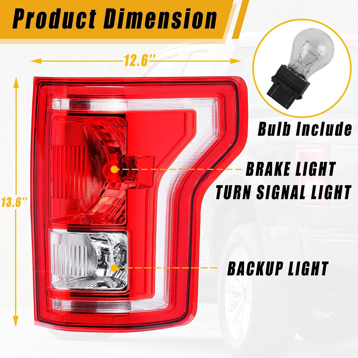 Boine Tail Light Compatible With 2015 2016 2017 Ford F150 F-150 Driver and Passenger Side Rear Light Brake Lamps - Bulb Included Replaces FL3Z-13405-A FL3Z-13404-A