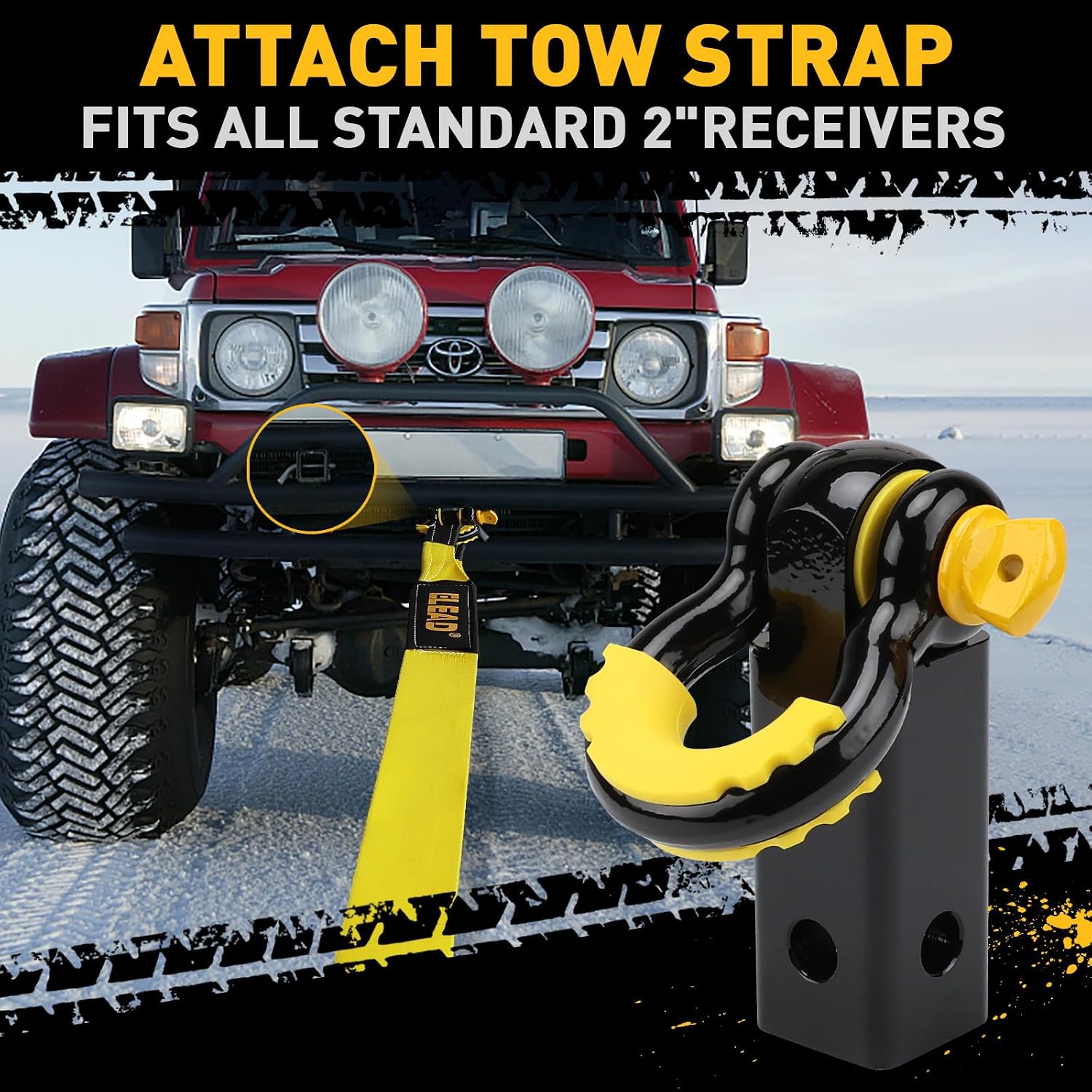 3" x 30Ft Recovery Tow Strap Heavy Duty with Hooks - 36000 LBS Break Strength, 2" Shackle Hitch Receiver + 3/4 D Ring Shackles (2pcs), Recovery Tow Rope for Truck, SUV, ATV Offroad Vehicle