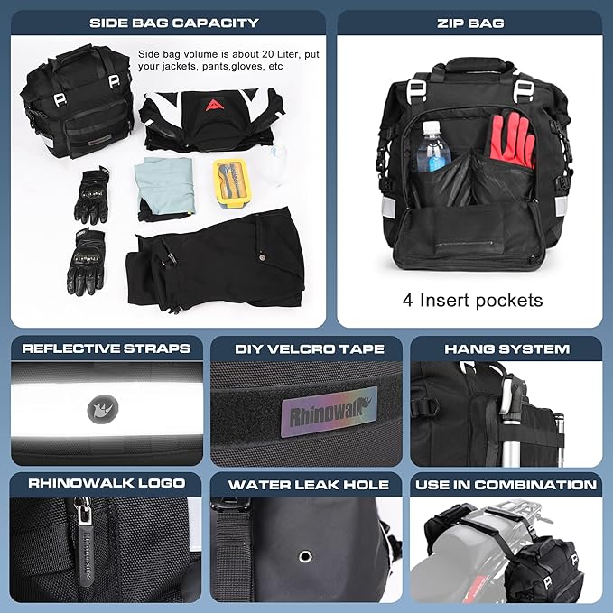 Rhinowalk Waterproof Motorcycle Saddlebags Luggage Bags 20L Quick Release - Image 4