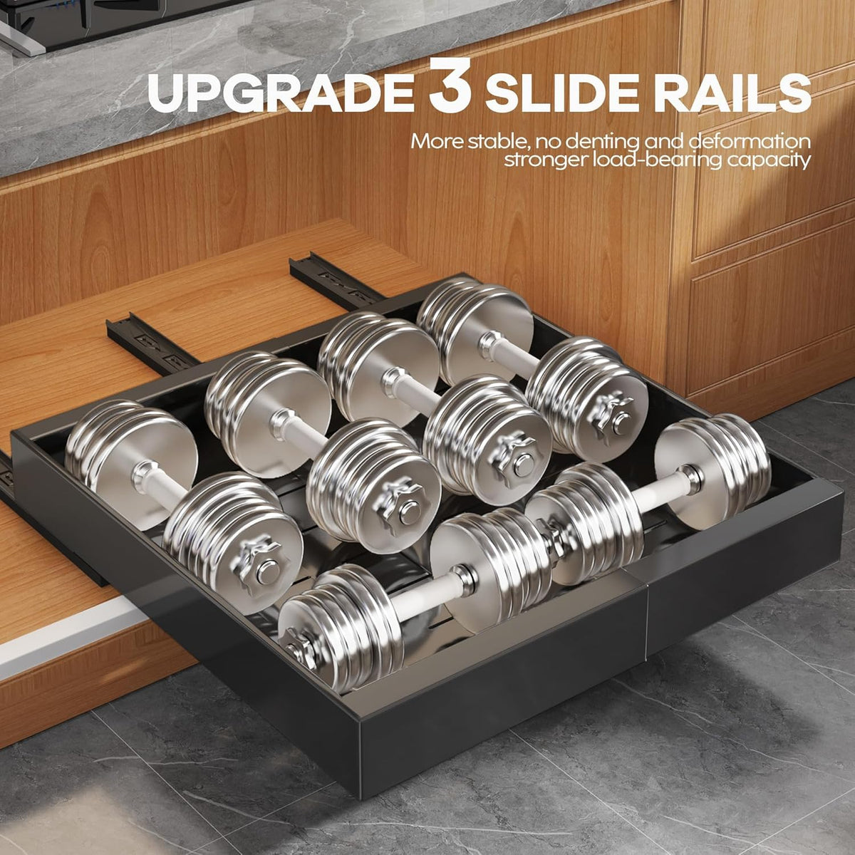 seinloes 2pack expandable pull out cabinet organizer 21"deep showing dimensions