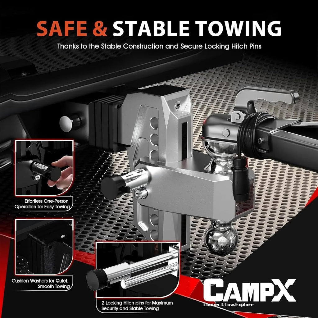 Adjustable Trailer Hitch Fits 2" Receiver 6-Inch Drop/Rise, Silver | Aluminum Tow Hitch with Reflector, 14,500 LBS GTW for Heavy Duty Towing, 2" & 2-5/16" Ball Mounts for RV,SUV, ATV and Truck