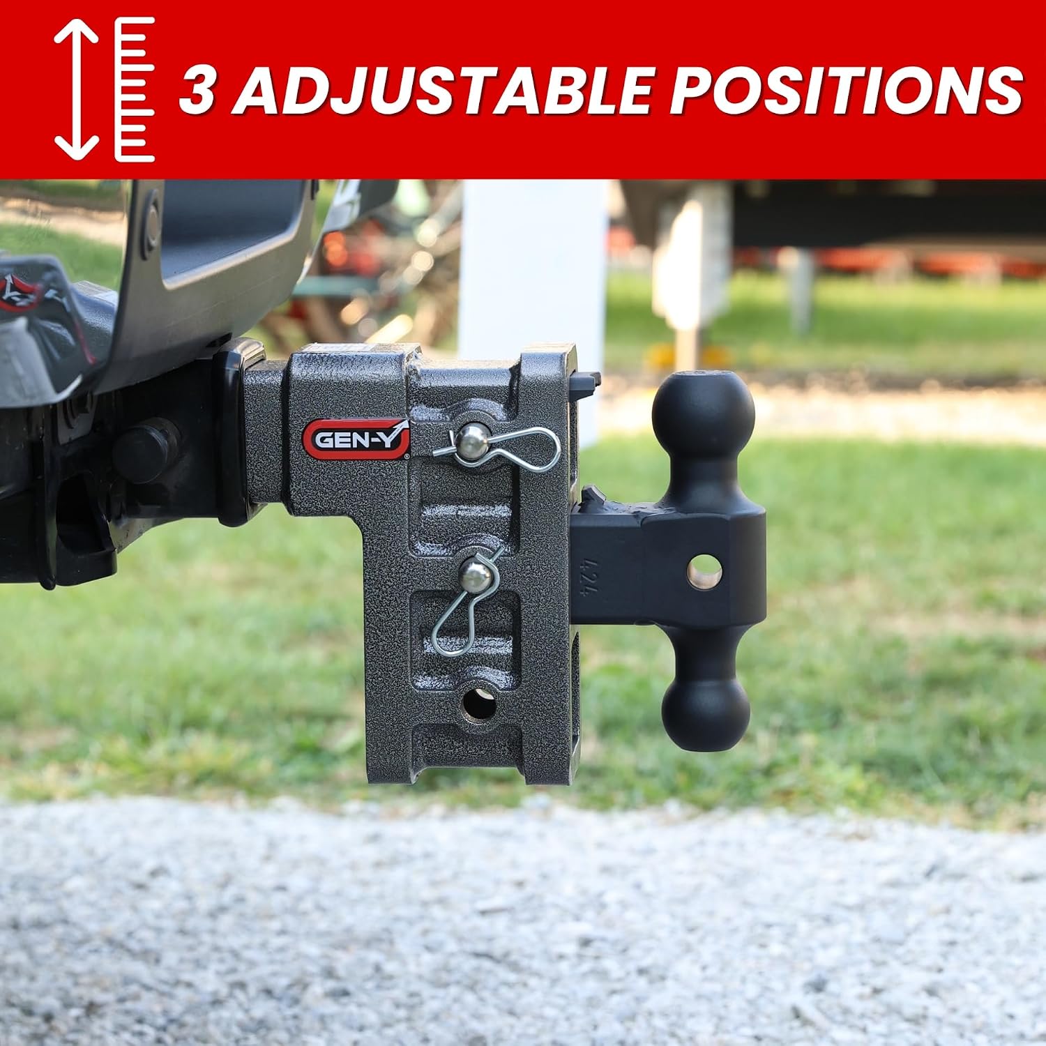 GEN-Y Hitch Tow Hitch for 2" Receiver - 5" Drop/Rise with 3 Adjustable Positions, Includes Dual Ball Mount, Pintle Lock and 2 Locking Pins, 16,000 lbs Towing Capacity, 2,000 lbs Tongue Weight