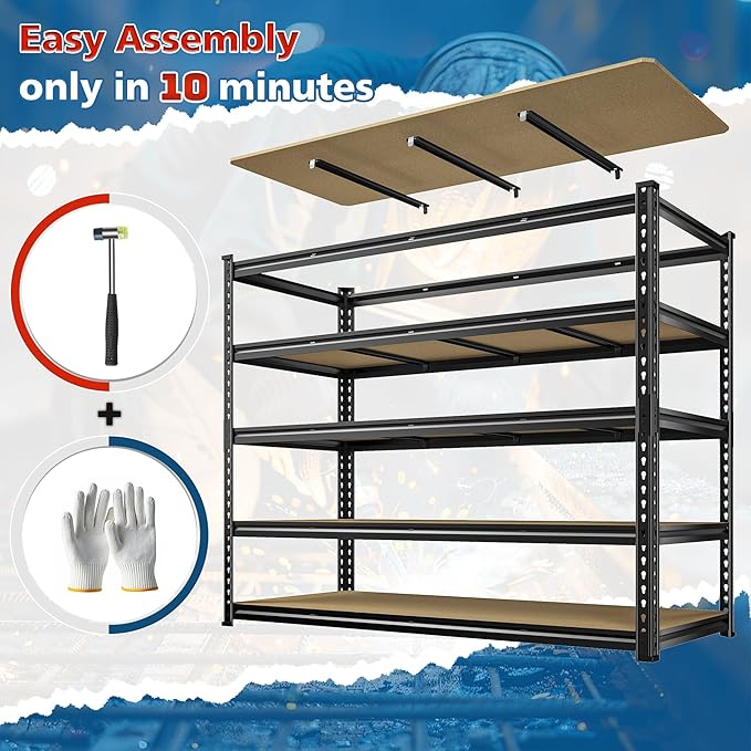 59.8" W Garage Shelving 72" H Storage Shelves 2750LBS Metal Shelving Heavy Duty - Image 7