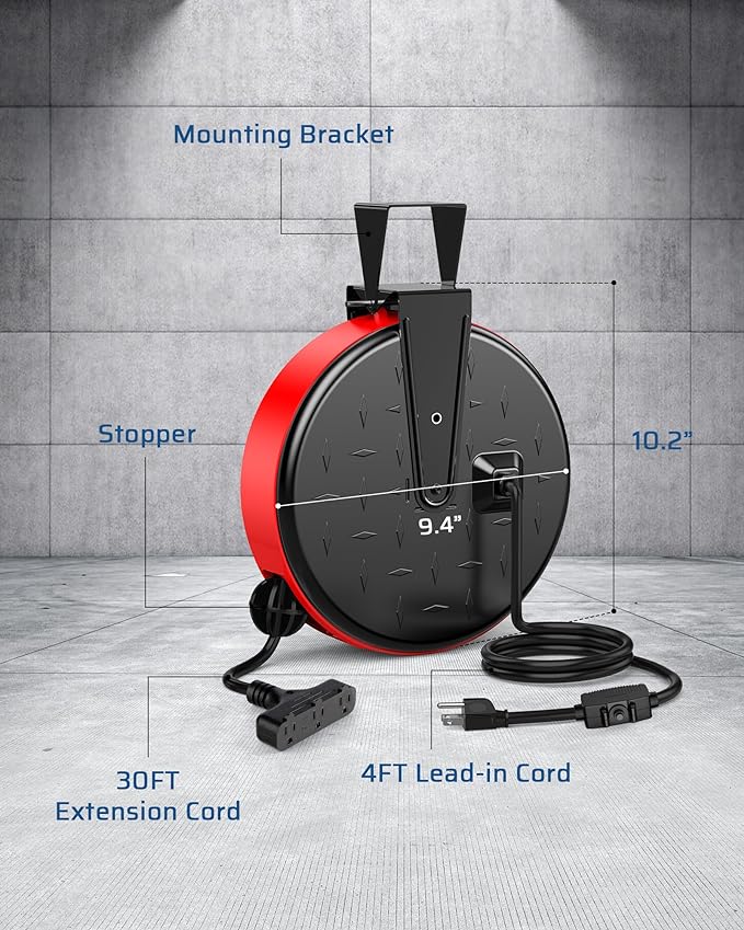 DEWENWILS 30 Ft Retractable Extension Cord Reel, Ceiling or Wall Mount 16/3 - Image 4