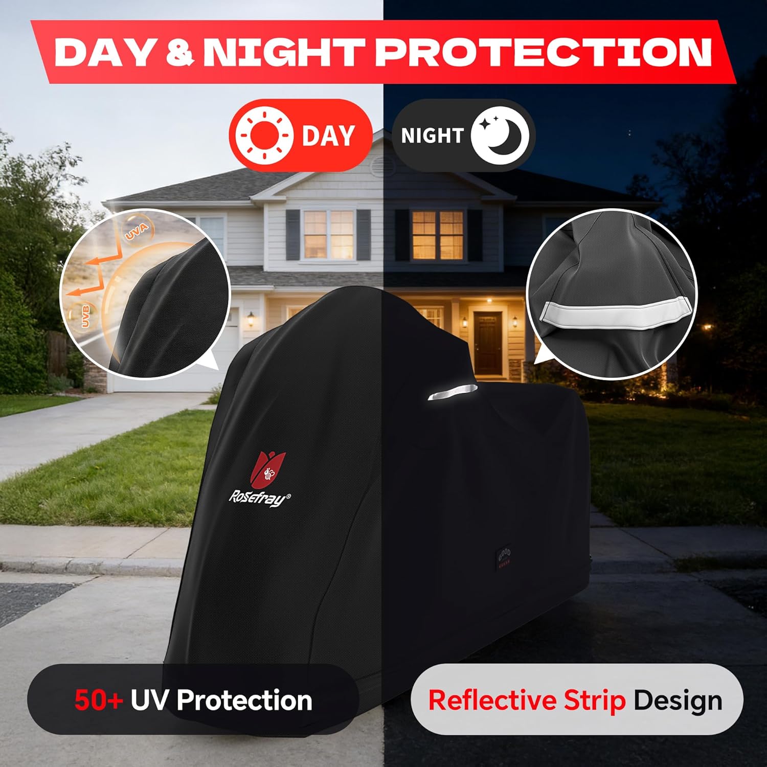 Full Enclosed Motorcycle Cover,600D Waterproof Motorcycle Cover Outdoor/Indoor UV Resistant with Reflective Strips Fits Length up to 96.5" Motorcycles Yamaha Honda Harley Suzuki Black
