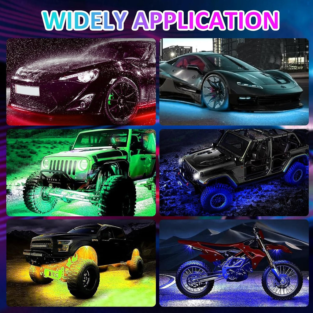 YUGUANG 4Pcs Underglow Kit for Car, APP Control Multicolor Car Underglow Light Kit Music Sync RGB Underbody Strips Light Waterproof for Cars Trucks SUVs