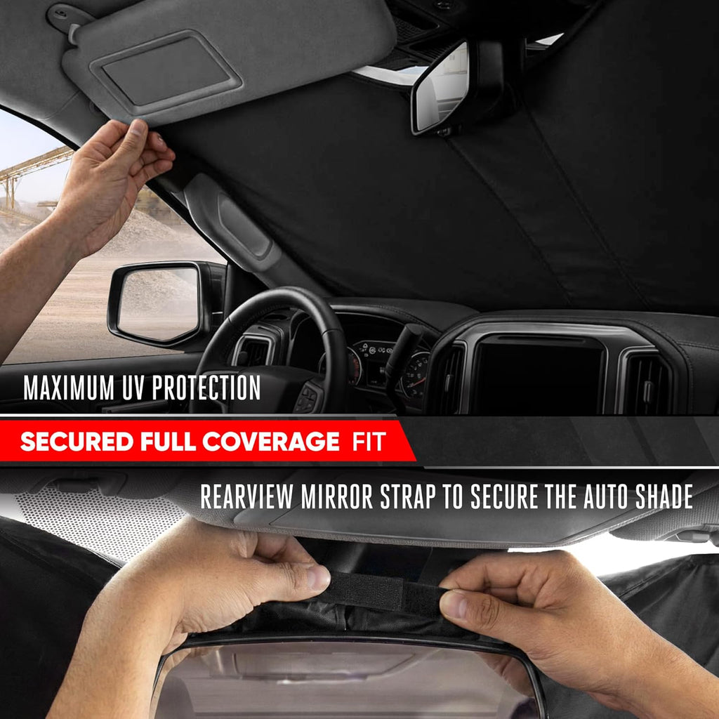Motor Trend Custom Fit GMC Sierra & Chevy Silverado Windshield Sun Shade - Fits All (2014-2018) Trims - Car Windshield Sunshade Sierra & Silverado Accessories - Automotive Interior Protection