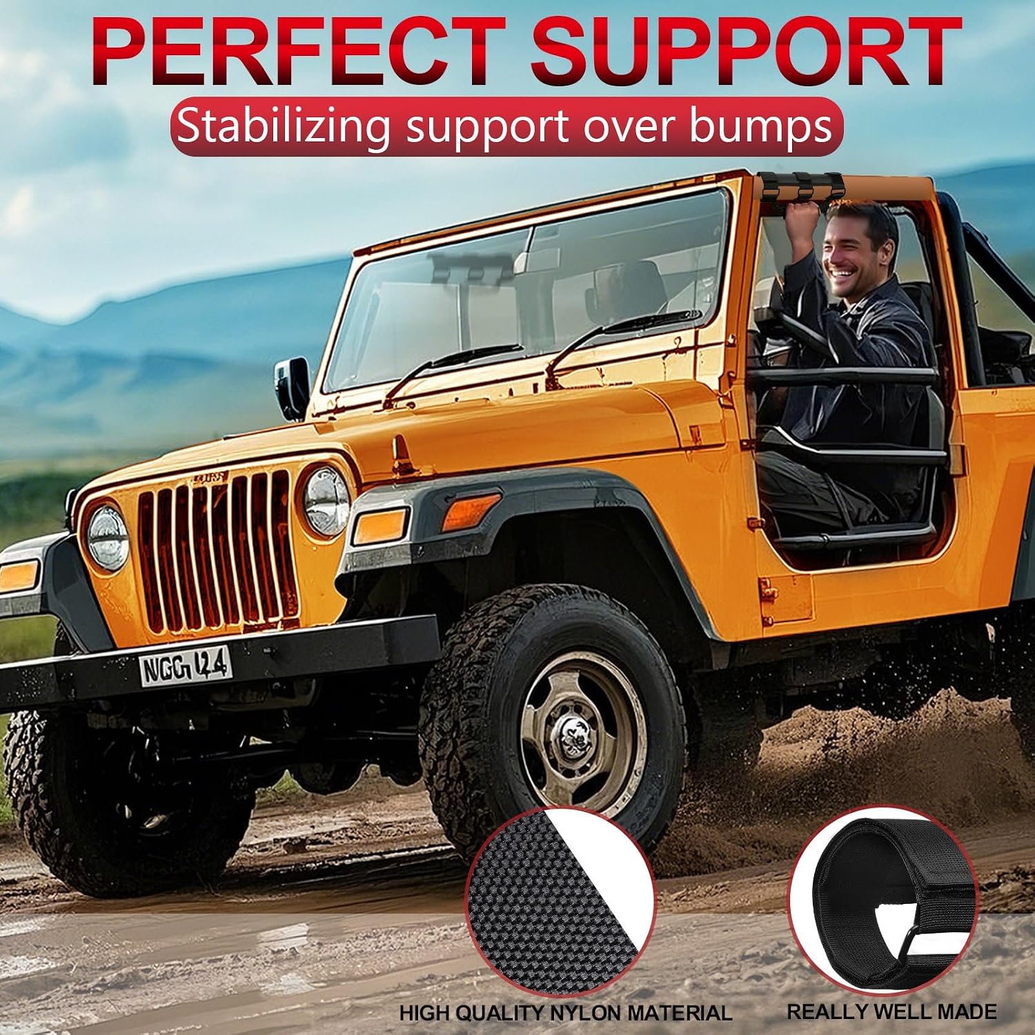 moveland Upgrade Roll Bar Grab Handles - Paracord Grab Handles for 1955-2023 Jeep Wrangler JL, JK, TJ, YJ & Jeep Gladiator Accessories - Premium Grade Nylon Materials, Strong(Black)