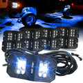 SUNPIE 8 Pods Quick Connect Blue Rock Lights, 18 Wide Angle Chips, 4M Extension Wires Each Light, Mounting Pads, IP67 Waterproof, Fits for Trucks Trailer SUV ATV UTV