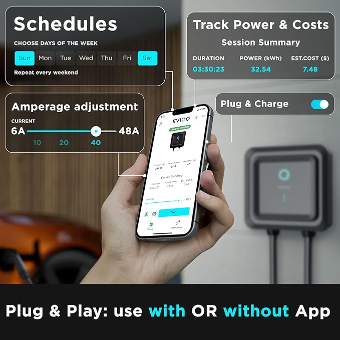 EVIQO EV Charger Level 2-48 Amp Level 2 EV Charger Hardwired, 240V Electric - Image 4