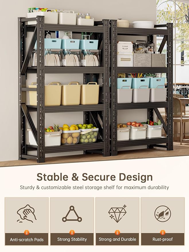 4-Tier Storage Shelves, Adjustable Industrial Metal Shelf System, 000lbs - Image 4