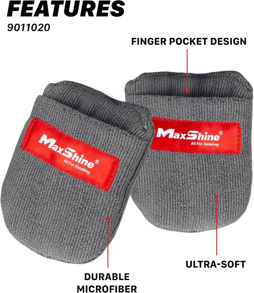 Maxshine Universal Microfiber Coating Applicator Pads, 2-Pack | Finger Pocket Design, Durable & Washable | Reusable Detailing Wax Pads for Car Coating, Sealant & Polish Application