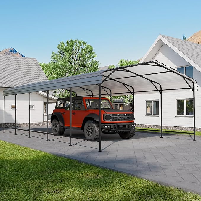 EBE 13' x 25' Metal Carport, Outdoor Steel Carport Canopy by EBE