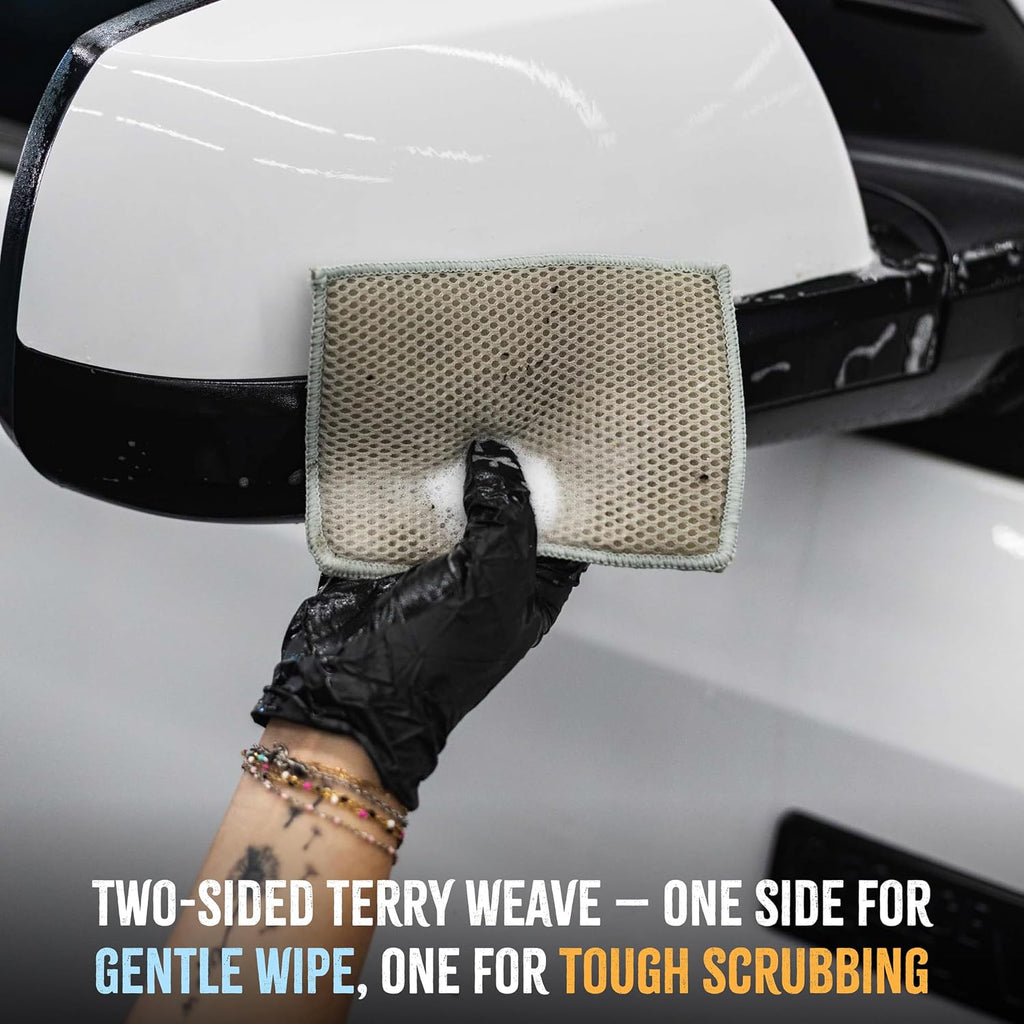 The Rag Company - Jersey Bug Scrubber Pads - Pearl Weave, Easily and Safely Trap Bug Splatter in Sponge, Safe on All Finishes, 4in x 6in, Ice Grey (5-Pack)