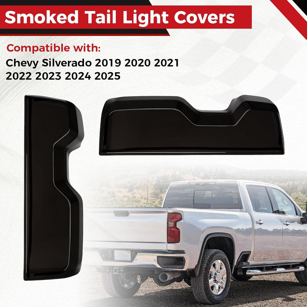 Taillight Protector Covers Compatible with Chevrolet Silverado 2019-2025, Gen 4 ABS Smoked Black Tail Light Protective Bezels, Custom-Fit Rear Taillight Shell Accessories (2PCS)