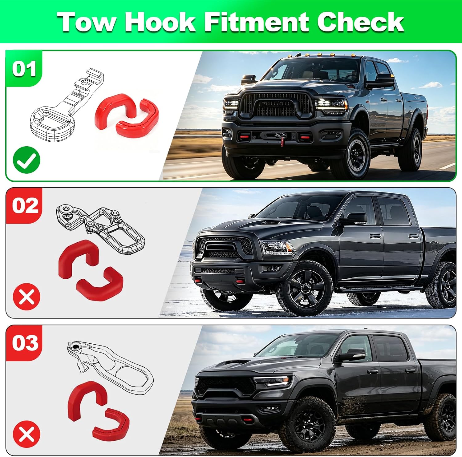 Front Tow Hook Covers for 2019-2026 RAM 2500/3500, Car Tow Hook Protector | Silicone Hitch Cover, Custom-Fit, Scratch-Resistant, Waterproof, Hassle-Free Install, Front Bumper Protective Accessories